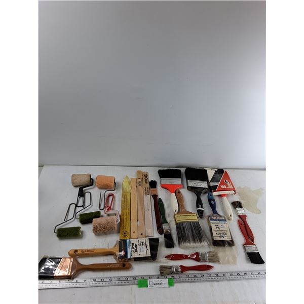 (5) Paint Rollers, (13) Paint Brushes, (4) Paint Stirring Sticks