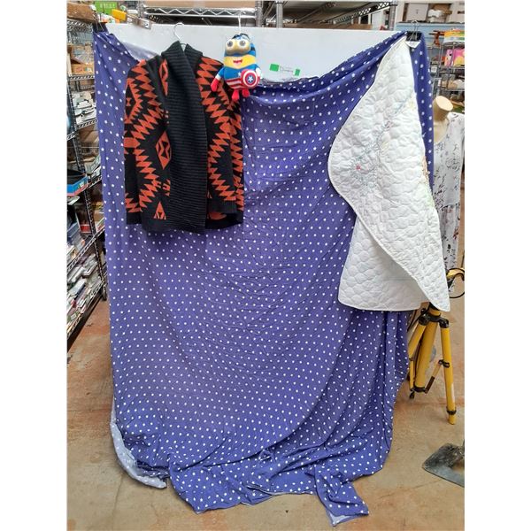 Cardigan - Size S, Bed Sheet 80" x 70", Captain America Minion Plush Toy and Baby Blanket