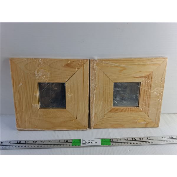 (2) 10" x 10" Pine Framed Mirrors Made By Ikea, NOS