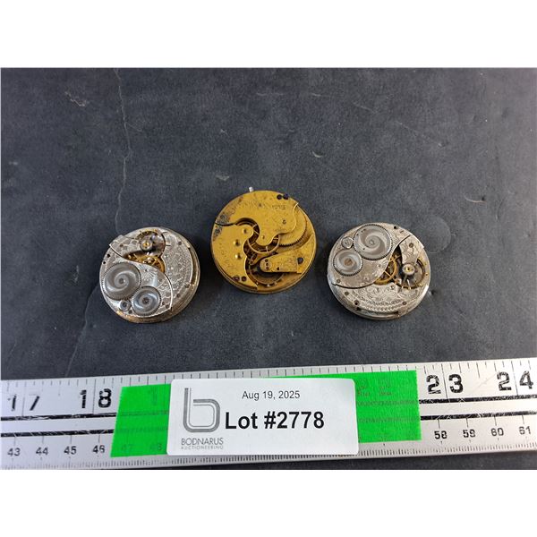 (3) Elgin Pocket Watch Movements for Parts/Repair