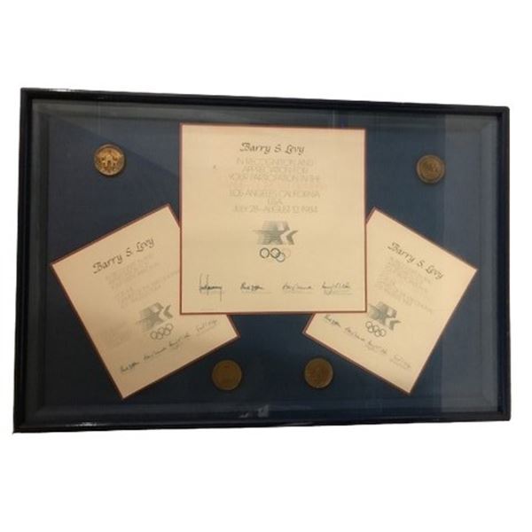 1984 Olympic Games Official Certificate of Appreciation & Bronze Medals Framed