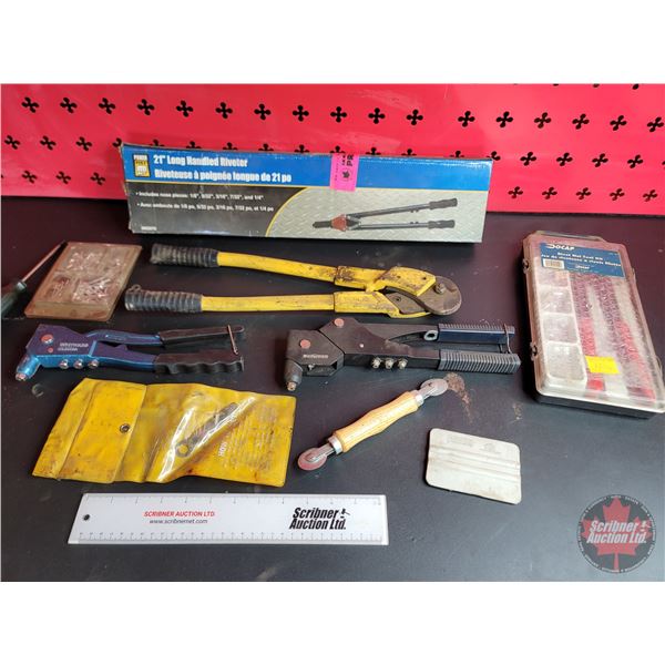 Grouping: Pop Rivet Guns; Long Handled Riveter; Screen Spline Tool; etc!