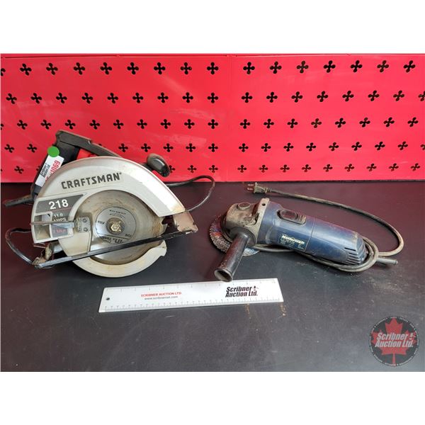 Combo (2): Craftsman 7-1/4"H Circular Saw & Mastercraft 4-1/2" Angle Grinder
