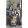 Image 1 : Grouping : Long Handle Tools & Barrel (Variety Shovels; Pick Axe; Forks; etc!)