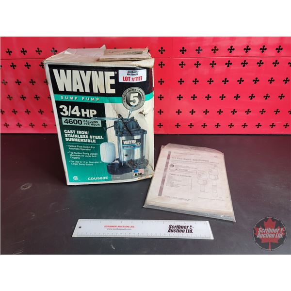 WAYNE 3/4hp Sump Pump : 4600gph (Unused in Orig Box)