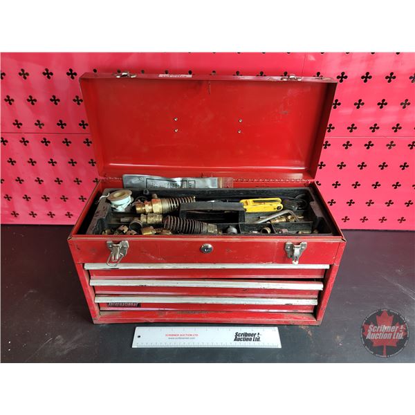 International 3-Drawer Metal Tool Box with Contents! (Incl. Wrenches; Vise Grips; Air Fittings; etc!