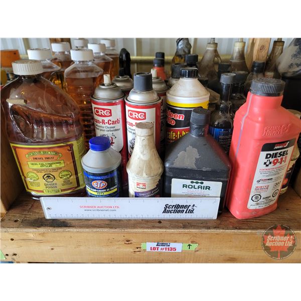 Shelf Lot Grouping ~ Shop Fluids (Incl. Diesel Fuel Conditioner; Carb Cleaner; Brake Fluid; Diesel; 