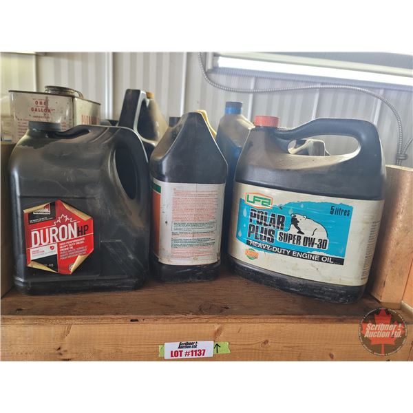 Shelf Lot Grouping ~ Shop Fluids : Variety Oil & Antifreeze Jugs (Partial Full)