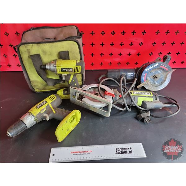Grouping: Mastercraft Twin Cutter & Rockwell Saw 4-1/2" Blade & Ryobi Drill & Impact