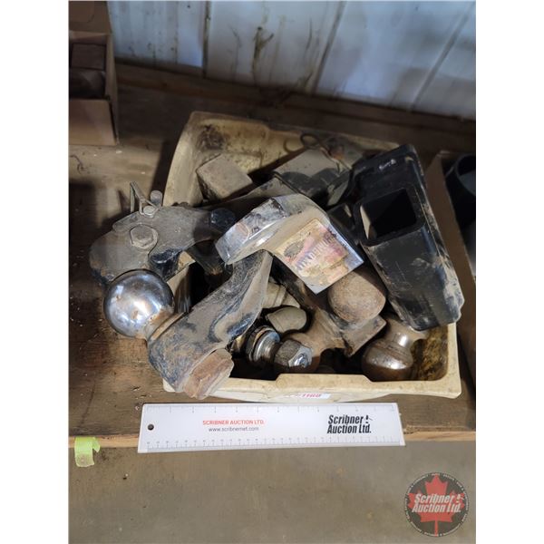 Grouping: Trailer Hitches; Hitch Balls, etc! (w/Plastic Tub)