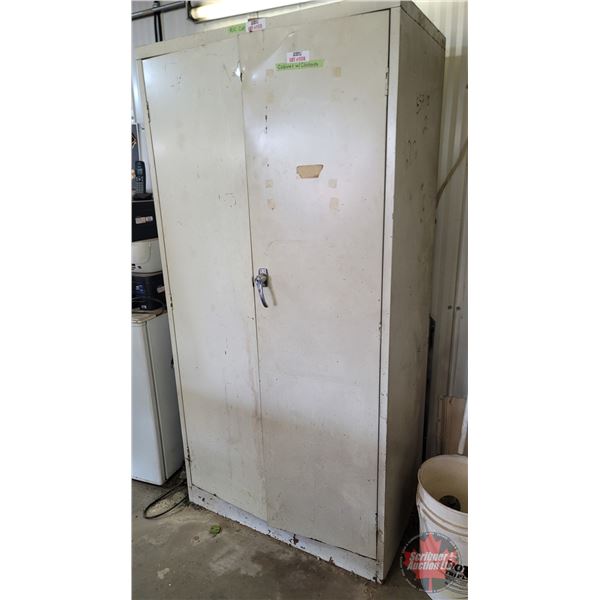 Metal Shop Cabinet with Contents : Travel Mug; Walkie-Talkies; Vintage Cig Tins; Nails; etc!