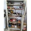 Image 2 : Metal Shop Cabinet with Contents : Travel Mug; Walkie-Talkies; Vintage Cig Tins; Nails; etc!