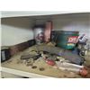 Image 3 : Metal Shop Cabinet with Contents : Travel Mug; Walkie-Talkies; Vintage Cig Tins; Nails; etc!