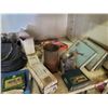 Image 8 : Metal Shop Cabinet with Contents : Travel Mug; Walkie-Talkies; Vintage Cig Tins; Nails; etc!