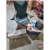 Image 1 : Camping Combo: Lawn Chair; Propane Camp Stove; Water Pump; Plastic Cutlery; Cooler