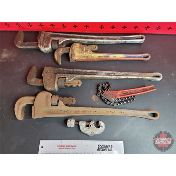 Grouping: Pipe Wrenches (4); Pipe Cutters; Pipe & Fitting Wrench
