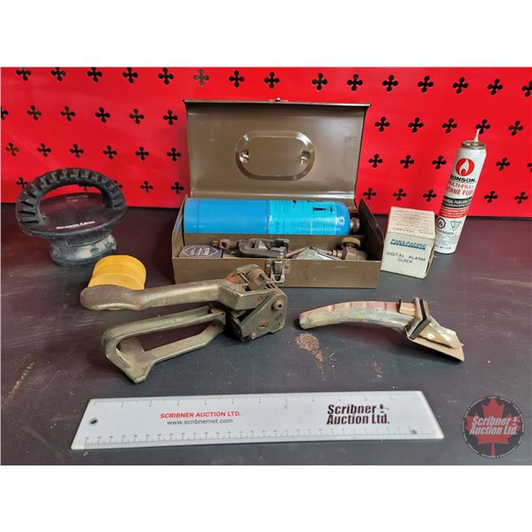 Grouping: Propane Torch; Flaring Tool; Banding Tool; Digital Alarm Clock