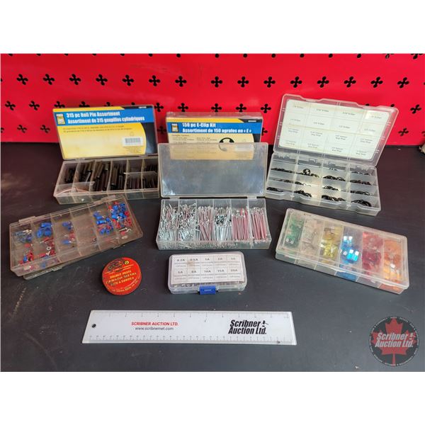 Grouping: Large Assortment of Snap Rings; Clips; Roll Pins; Cotter Pins; Fuses