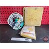 Image 1 : Grouping: 3pcs Rain Suit (XL) (Unused in Orig Pkg) ; 25ft Boat & Camper Hose (Unused) ; 2 Dolly Jack