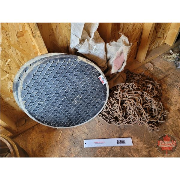 Tire Chains & Aluminum 21-1/4" Dia Tank Lids (2)