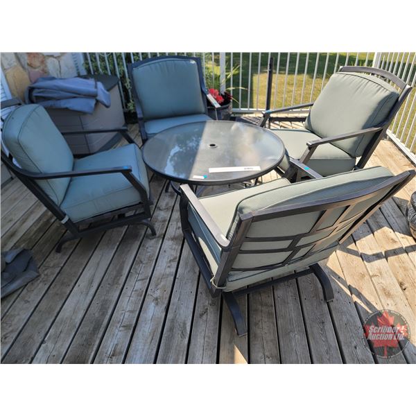 Patio Furniture Grouping : Chairs (4) & Glass Top Round Table (40"Dia)