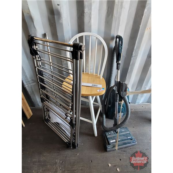 Grouping : Swivel Bar Chair; Kenmore Vac Cleaner; Laundry Rack & Clothing Rod