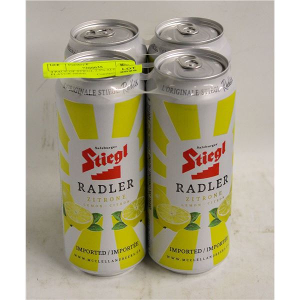 4 PACK OF STIEGL 2.5% ALC. LEMON FLAVOR 500ML
