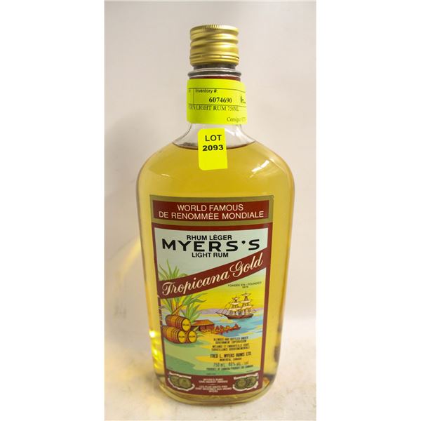MYERS'S LIGHT RUM TROPICAL GOLD 750ML 40% ALCOHOL