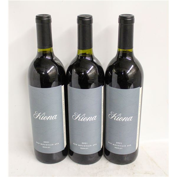 LOT OF 3 BOTTLES OF 2021 KIONA MERLOT 13.2% 750ML