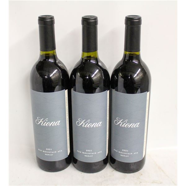LOT OF 3 BOTTLES OF 2021 KIONA MERLOT 13.2% 750ML