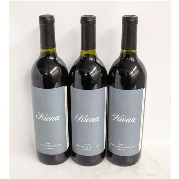 LOT OF 3 BOTTLES OF 2021 KIONA MERLOT 13.2% 750ML