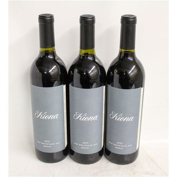 LOT OF 3 BOTTLES OF 2021 KIONA MERLOT 13.2% 750ML