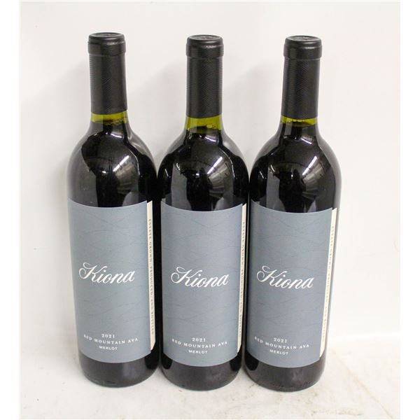 LOT OF 3 BOTTLES OF 2021 KIONA MERLOT 13.2% 750ML