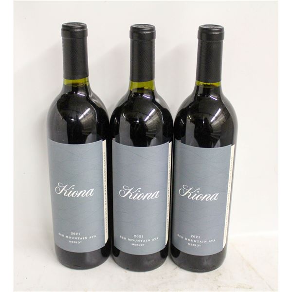 LOT OF 3 BOTTLES OF 2021 KIONA MERLOT 13.2% 750ML