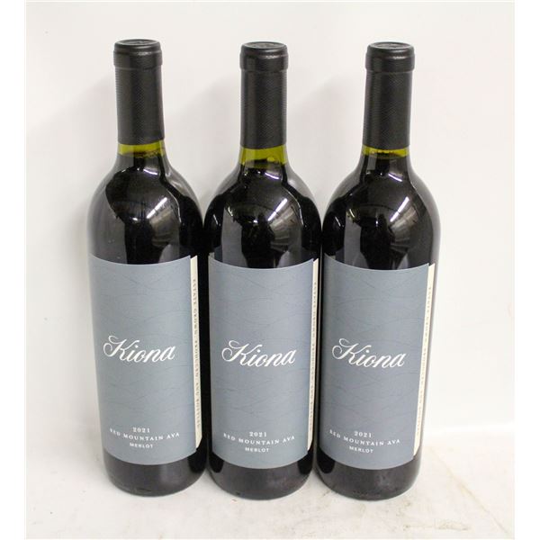 LOT OF 3 BOTTLES OF 2021 KIONA MERLOT 13.2% 750ML