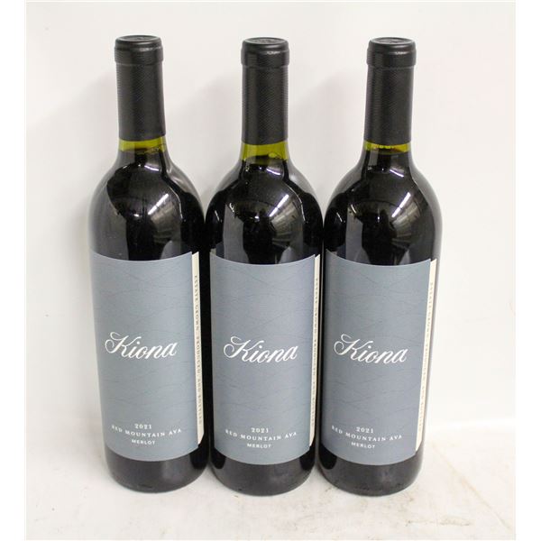 LOT OF 3 BOTTLES OF 2021 KIONA MERLOT 13.2% 750ML