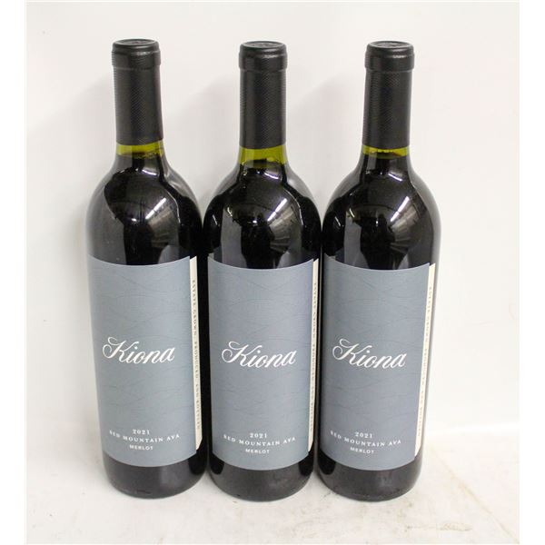 LOT OF 3 BOTTLES OF 2021 KIONA MERLOT 13.2% 750ML
