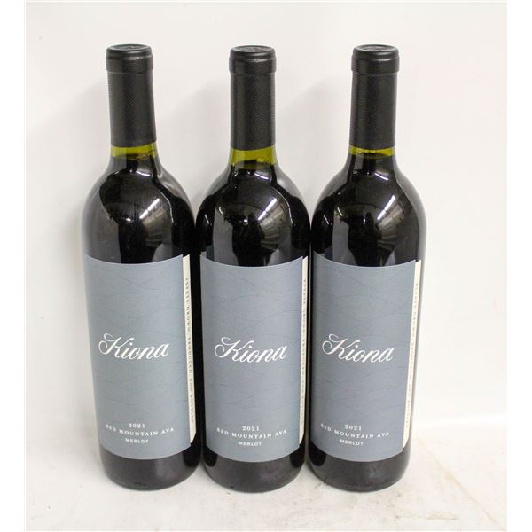 LOT OF 3 BOTTLES OF 2021 KIONA MERLOT 13.2% 750ML