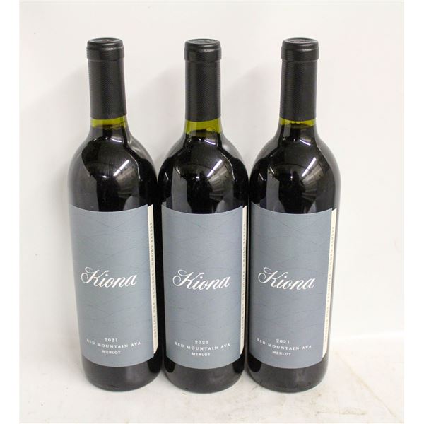 LOT OF 3 BOTTLES OF 2021 KIONA MERLOT 13.2% 750ML