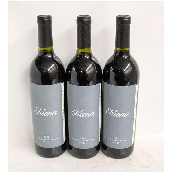 LOT OF 3 BOTTLES OF 2021 KIONA MERLOT 13.2% 750ML