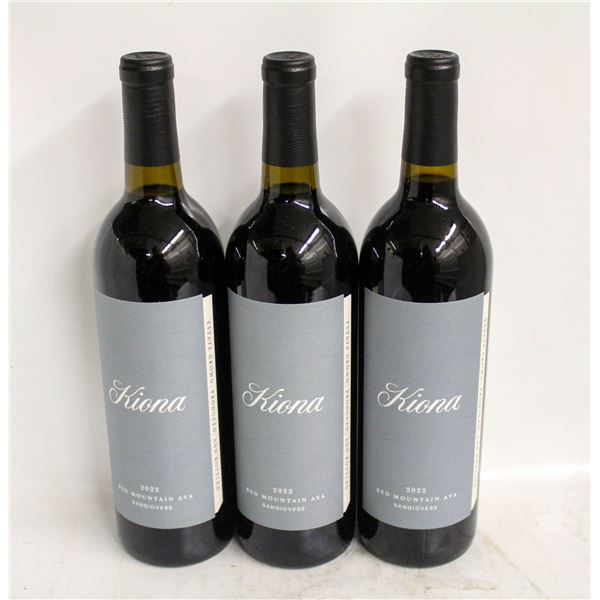 LOT OF 3 BOTTLES OF 2022 KIONA SANGIOVESE 14.4%