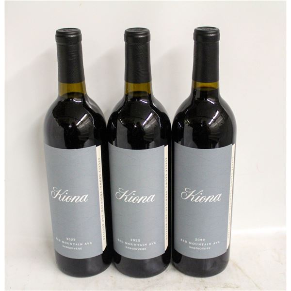LOT OF 3 BOTTLES OF 2022 KIONA SANGIOVESE 14.4%