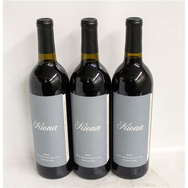 LOT OF 3 BOTTLES OF 2022 KIONA SANGIOVESE 14.4%