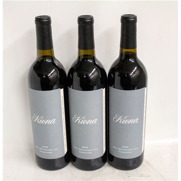 LOT OF 3 BOTTLES OF 2022 KIONA SANGIOVESE 14.4%