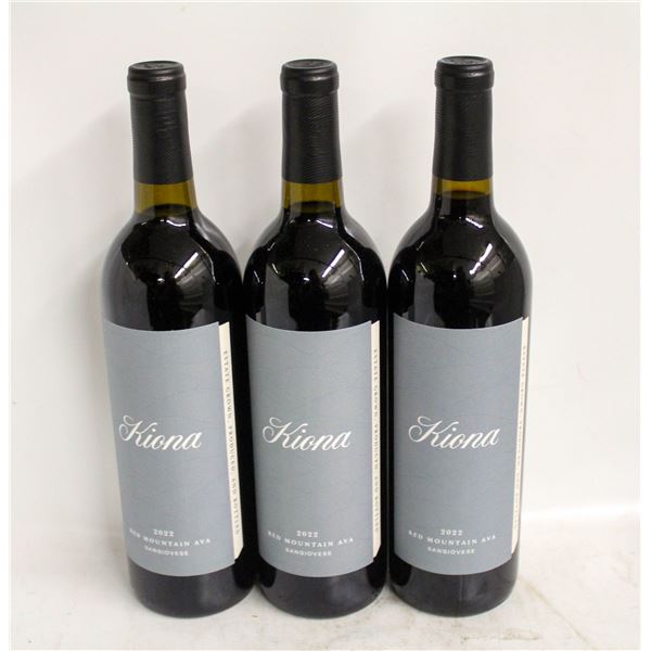 LOT OF 3 BOTTLES OF 2022 KIONA SANGIOVESE 14.4%