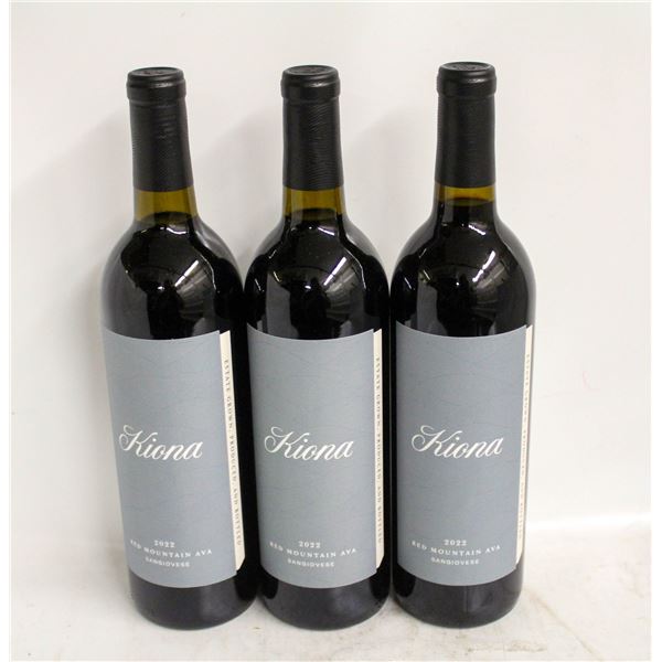 LOT OF 3 BOTTLES OF 2022 KIONA SANGIOVESE 14.4%