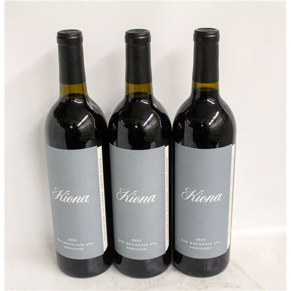 LOT OF 3 BOTTLES OF 2022 KIONA SANGIOVESE 14.4%
