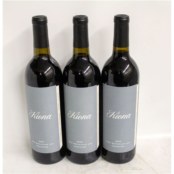 LOT OF 3 BOTTLES OF 2022 KIONA SANGIOVESE 14.4%