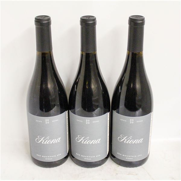 LOT OF 3 BOTTLES OF 2020 KIONA SYRAH 14%