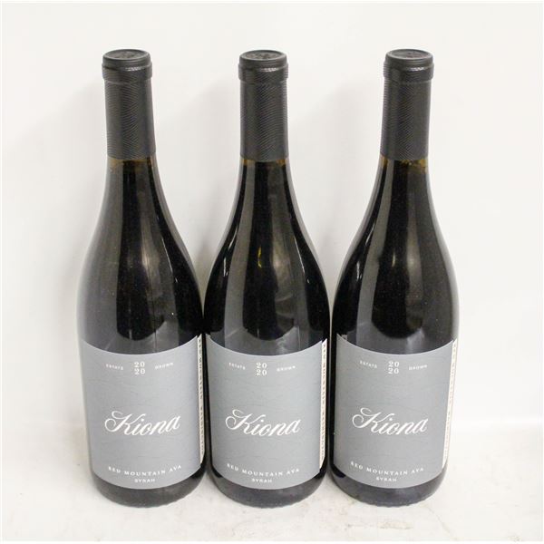 LOT OF 3 BOTTLES OF 2020 KIONA SYRAH 14%